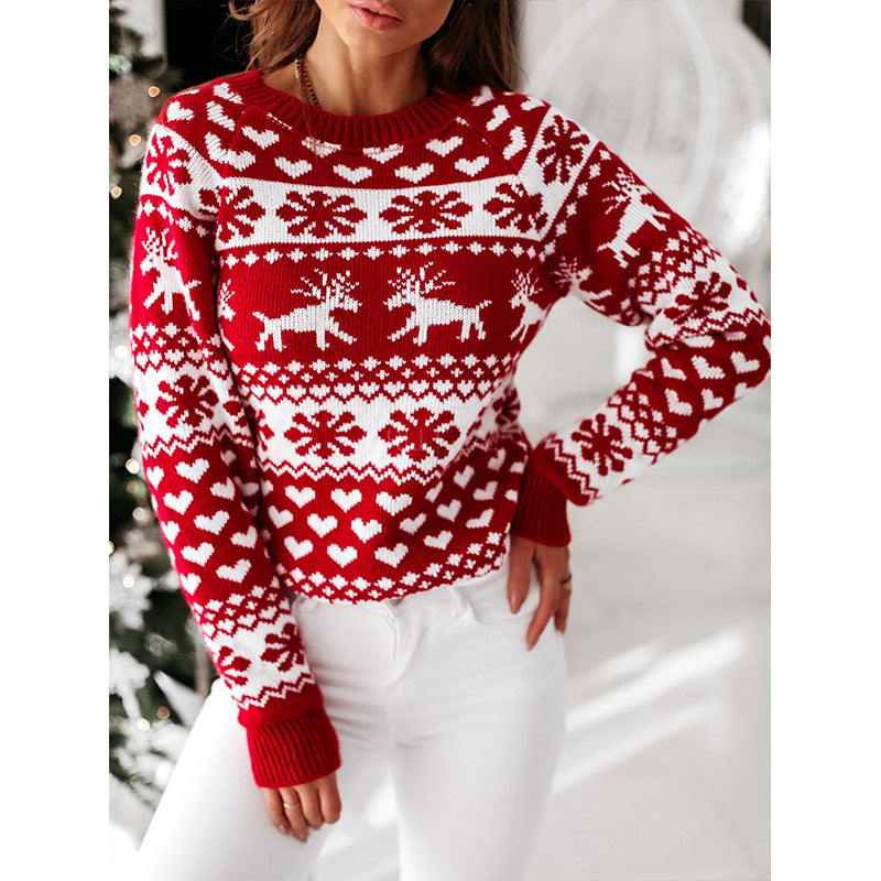 Women Ugly Christmas Sweaters Winter Long Sleeve Knitted Sweater Elk Snowflake Print Knitted Jumpers Knitwear Casual Soft Jacquard Pullover Xmas Look
