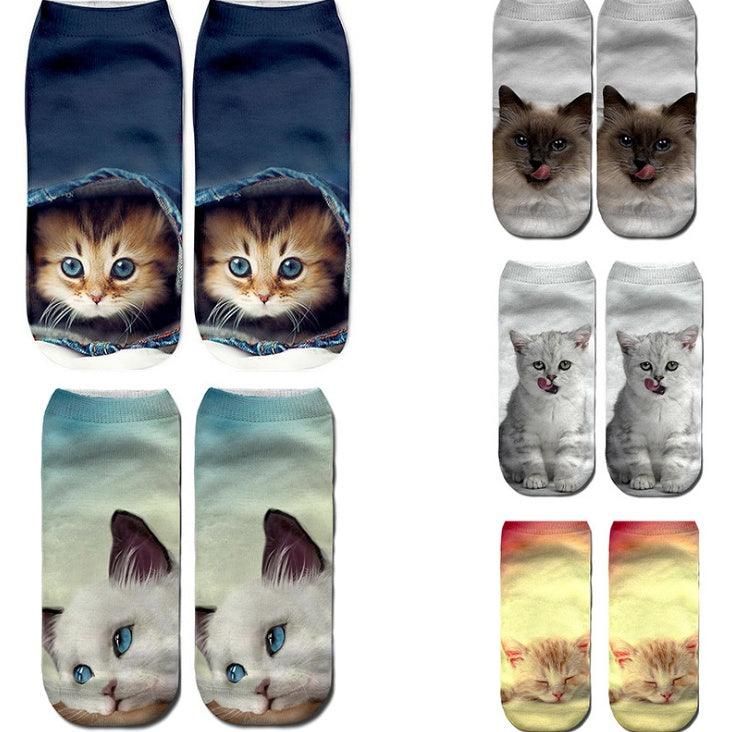 Popular Funny Unisex Short Socks 3D Cat Printed Anklet Socks Casual Socks