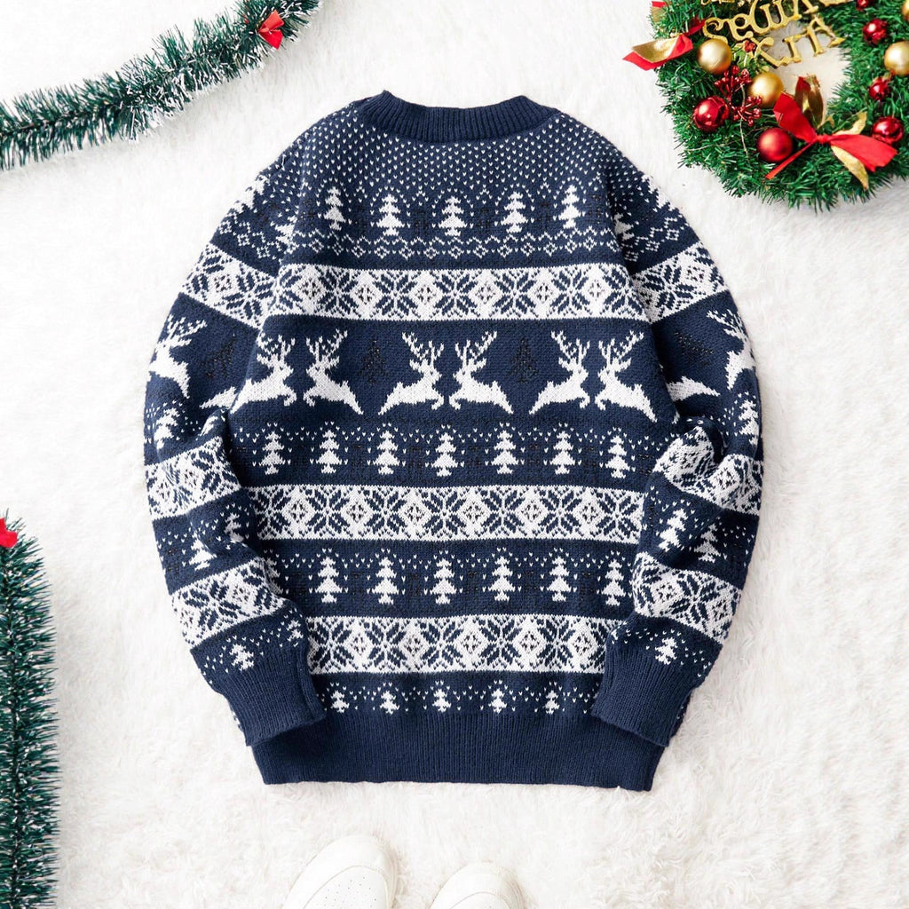 Christmas Sweater Men's Round Neck Loose Jacquard Knitwear - Wiseasstees, LLC