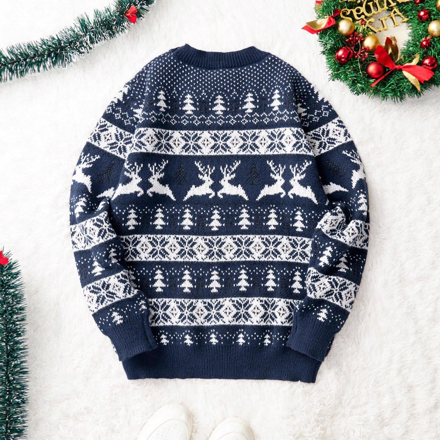 Christmas Sweater Men's Round Neck Loose Jacquard Knitwear - Wiseasstees, LLC