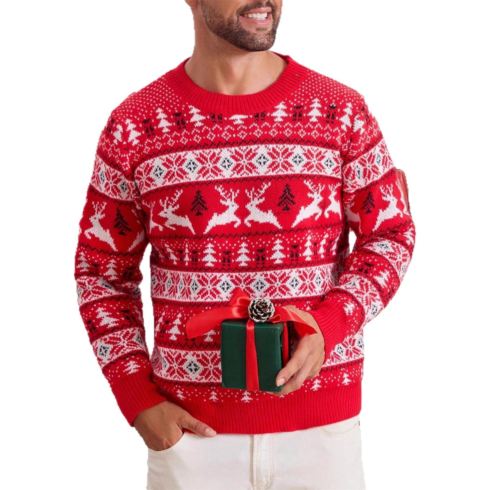 Christmas Sweater Men's Round Neck Loose Jacquard Knitwear - Wiseasstees, LLC