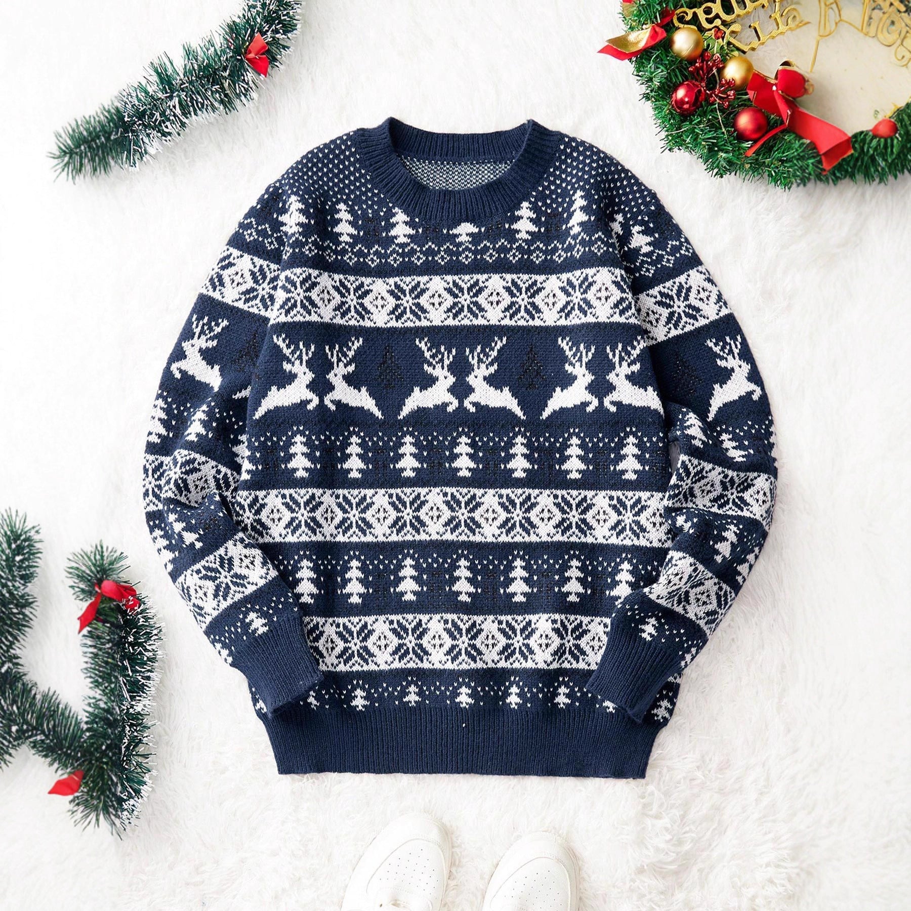 Christmas Sweater Men's Round Neck Loose Jacquard Knitwear - Wiseasstees, LLC