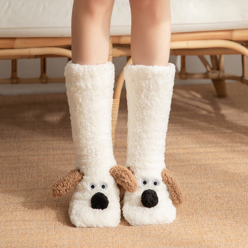 Cute Cartoon Dog Floor Socks Winter Warm Non - slip Plush Socks For Women - Wiseasstees, LLC