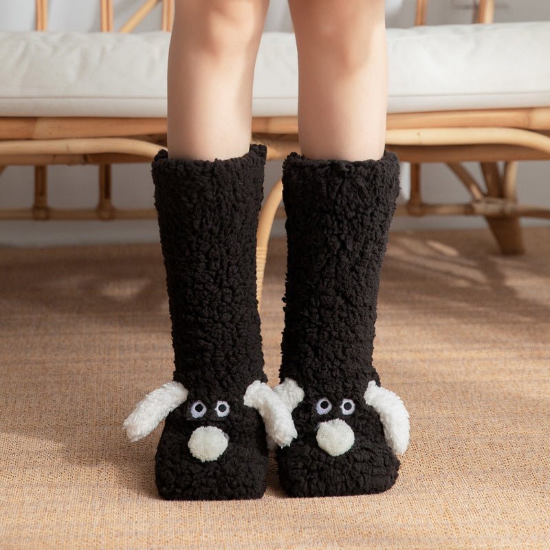 Cute Cartoon Dog Floor Socks Winter Warm Non - slip Plush Socks For Women - Wiseasstees, LLC