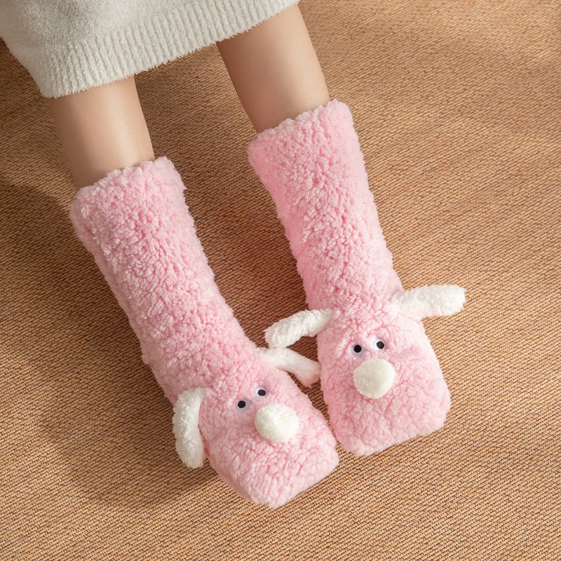 Cute Cartoon Dog Floor Socks Winter Warm Non - slip Plush Socks For Women - Wiseasstees, LLC