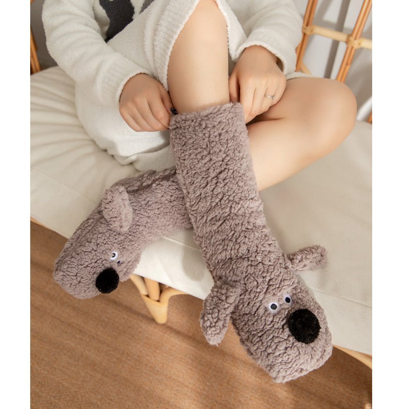 Cute Cartoon Dog Floor Socks Winter Warm Non - slip Plush Socks For Women - Wiseasstees, LLC