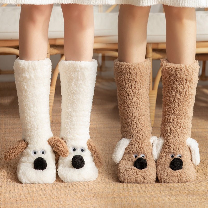 Cute Cartoon Dog Floor Socks Winter Warm Non - slip Plush Socks For Women - Wiseasstees, LLC