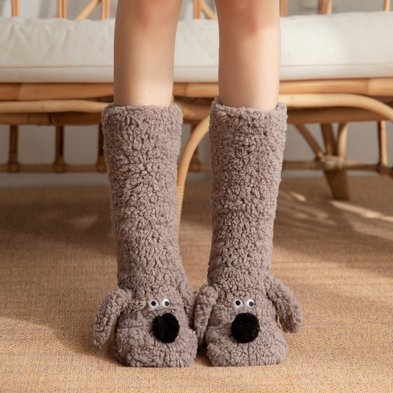 Cute Cartoon Dog Floor Socks Winter Warm Non - slip Plush Socks For Women - Wiseasstees, LLC