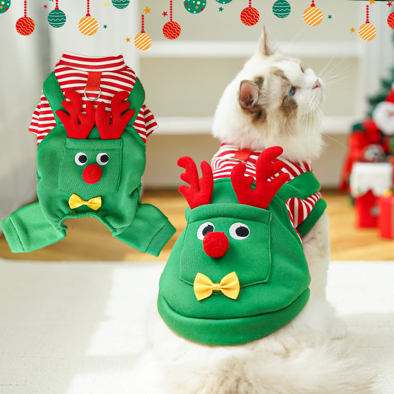 Christmas Pet Dogs Cats Coats Dress Up Costume Elk Pocket Sweatshirt Teddy Bichon Puppy Kitten Vest Xmas Warmer Pets Clothes