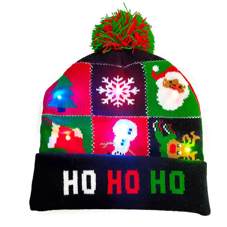 LED Christmas Hat Sweater Knitted Beanie Christmas Light Up Knitted Hat Christmas Gift Kids Xmas New Year Decorations - Wiseasstees, LLC