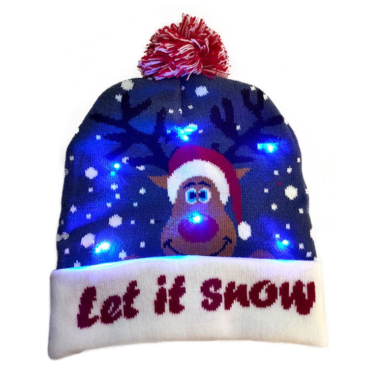 LED Christmas Hat Sweater Knitted Beanie Christmas Light Up Knitted Hat Christmas Gift Kids Xmas New Year Decorations - Wiseasstees, LLC