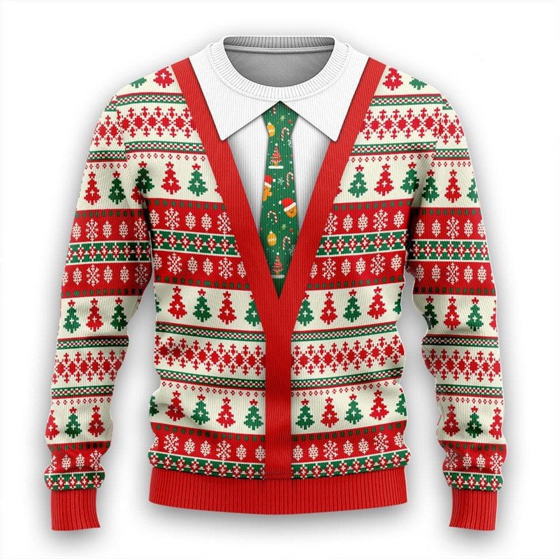 Men's Christmas 3D Print Round Neck Casual Sweater Coat - Wiseasstees, LLC