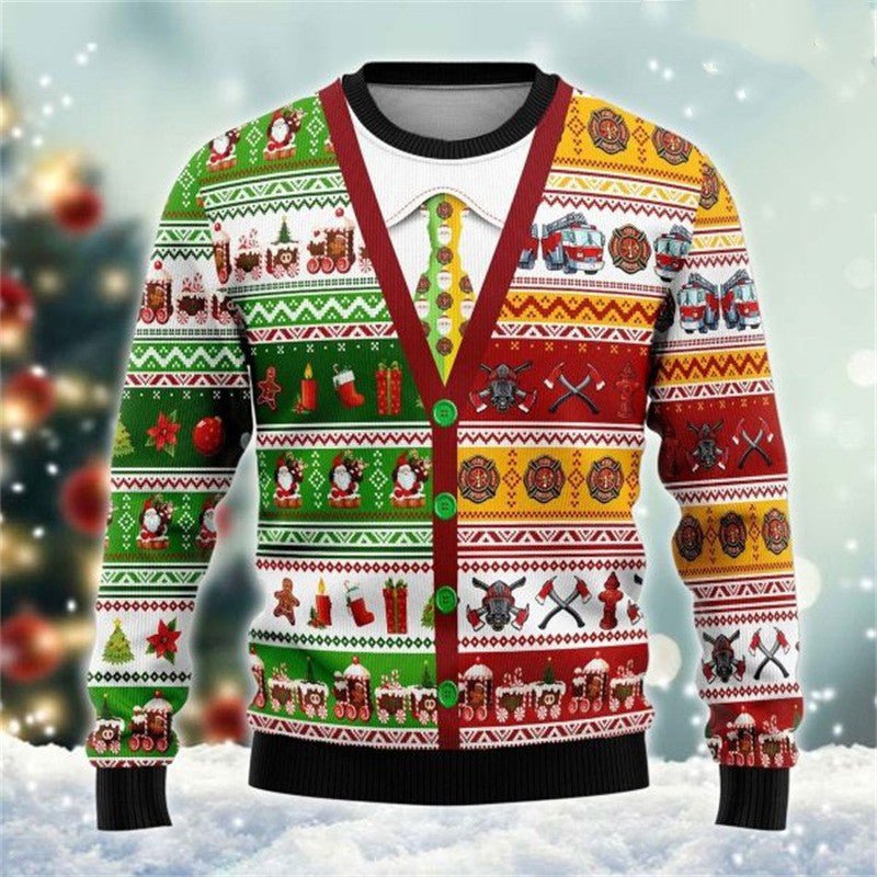 Men's Christmas 3D Print Round Neck Casual Sweater Coat - Wiseasstees, LLC