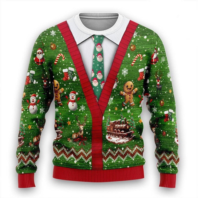 Men's Christmas 3D Print Round Neck Casual Sweater Coat - Wiseasstees, LLC