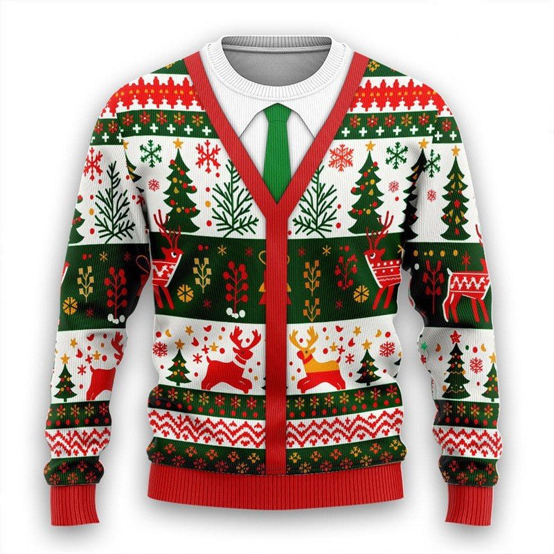 Men's Christmas 3D Print Round Neck Casual Sweater Coat - Wiseasstees, LLC