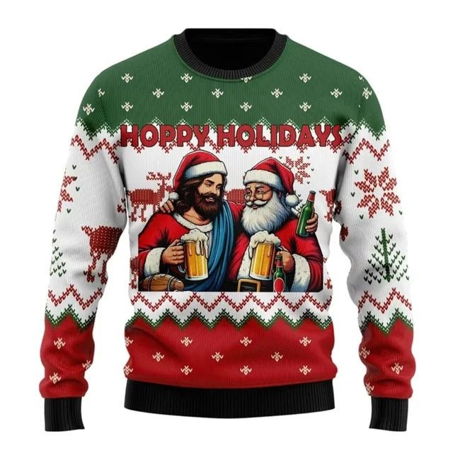 Men's Creative Santa Beer Pattern Fashion Hoodie - Wiseasstees, LLC