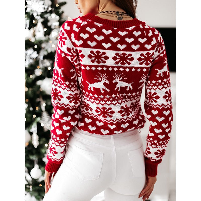 Women Ugly Christmas Sweaters Winter Long Sleeve Knitted Sweater Elk Snowflake Print Knitted Jumpers Knitwear Casual Soft Jacquard Pullover Xmas Look - Wiseasstees, LLC