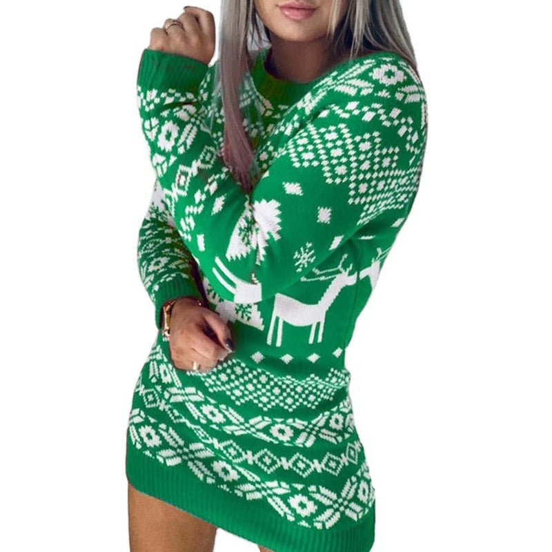 Women Ugly Christmas Sweaters Winter Long Sleeve Knitted Sweater Elk Snowflake Print Knitted Jumpers Knitwear Casual Soft Jacquard Pullover Xmas Look - Wiseasstees, LLC