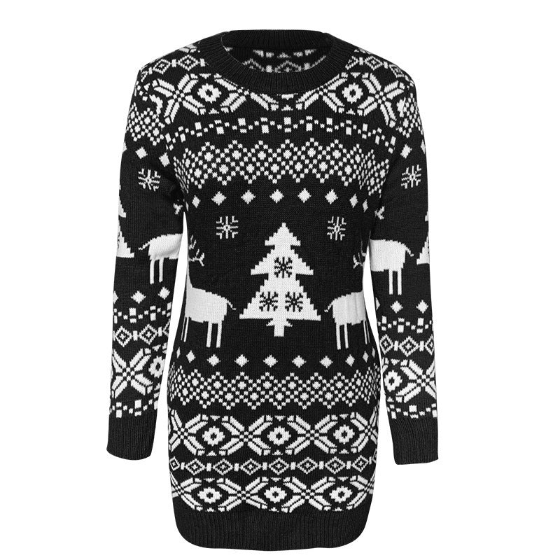Women Ugly Christmas Sweaters Winter Long Sleeve Knitted Sweater Elk Snowflake Print Knitted Jumpers Knitwear Casual Soft Jacquard Pullover Xmas Look - Wiseasstees, LLC