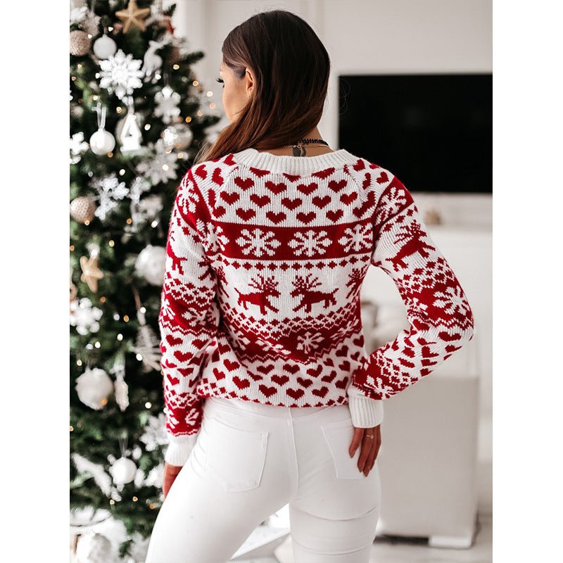 Women Ugly Christmas Sweaters Winter Long Sleeve Knitted Sweater Elk Snowflake Print Knitted Jumpers Knitwear Casual Soft Jacquard Pullover Xmas Look - Wiseasstees, LLC